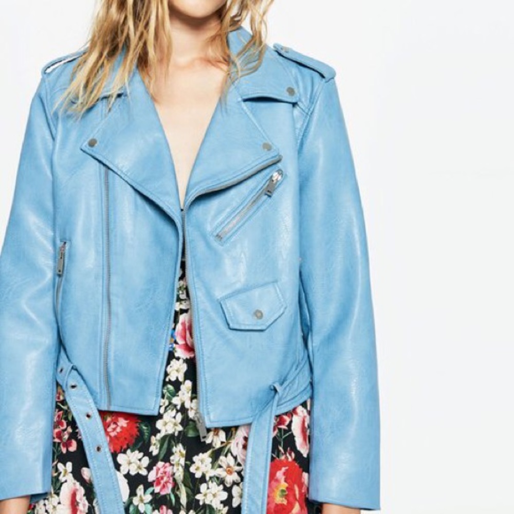 Zara basic cropped baby blue jacket